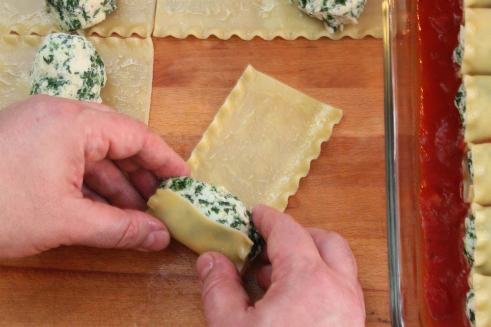 Starting at the Bottom Roll the Noodle Around the Filling