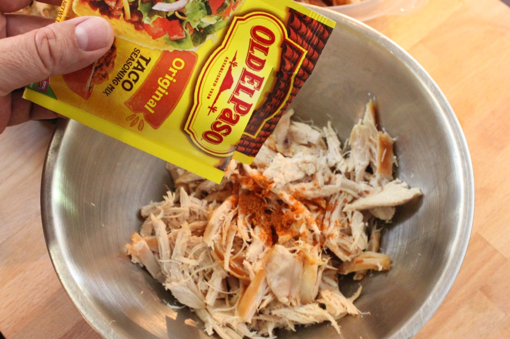 Toss a Few Teaspoons of Taco Seasoning with the Shreaded Chicken
