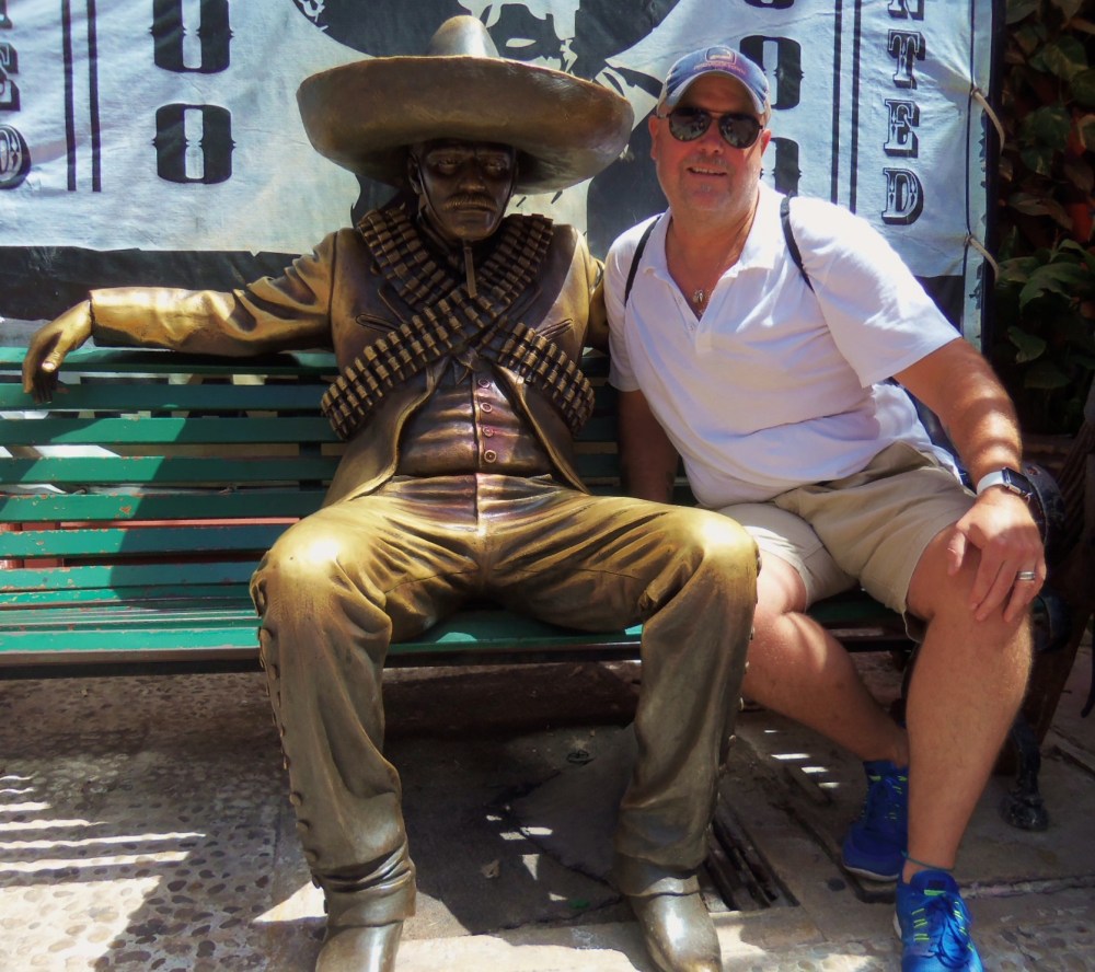 Jamie and Pancho Villa on the Playa del Carmen Street