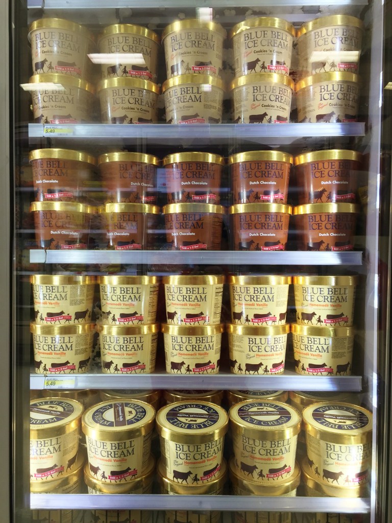 Store Freezer Filled with Blue Bell Ice Cream