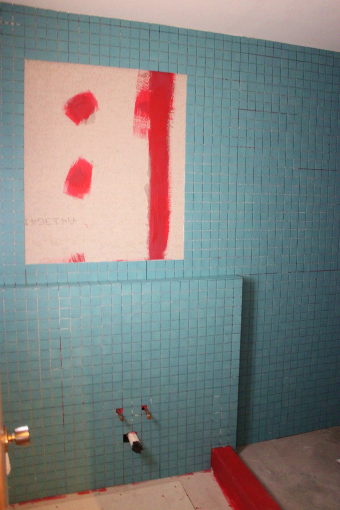 Finished Tile on the Sink Wall in the Master Bathroom