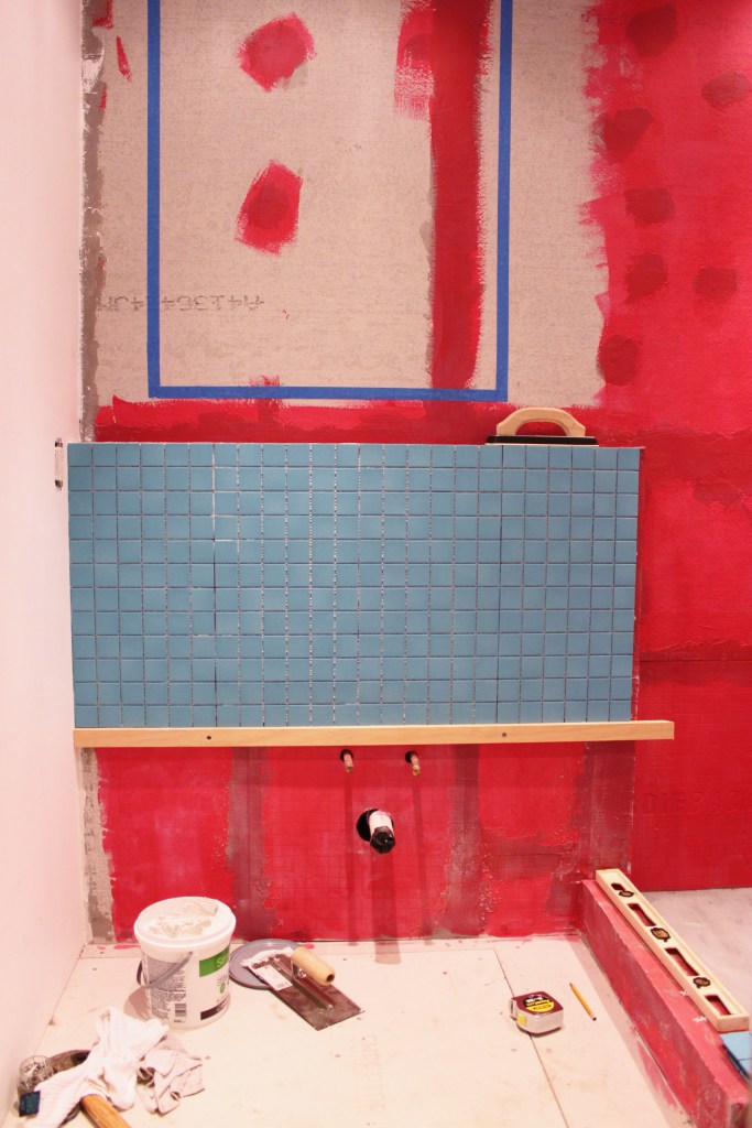 Long Shot of the Frist Few Tiles on the SInk Wall