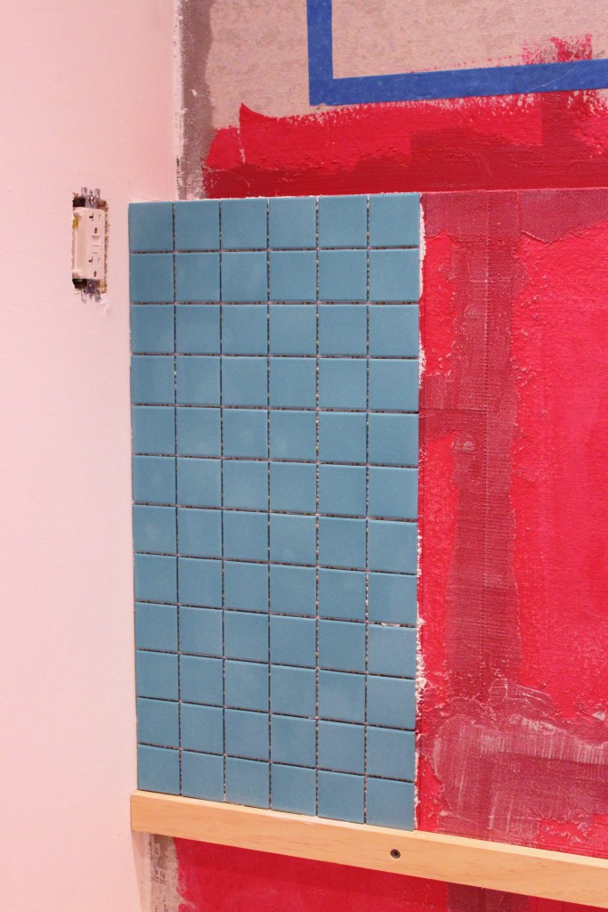 The Inaguaral Turquoise Tile in the Master BAthroom