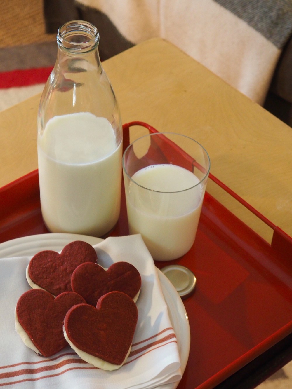 Red Velvet Sandwich Cookies and Milk