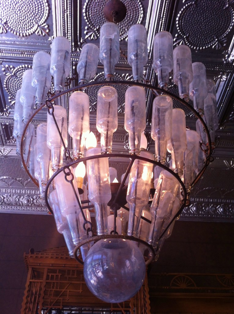 Vintage Bottle Light Fixture in the Hotel Jerome Bar