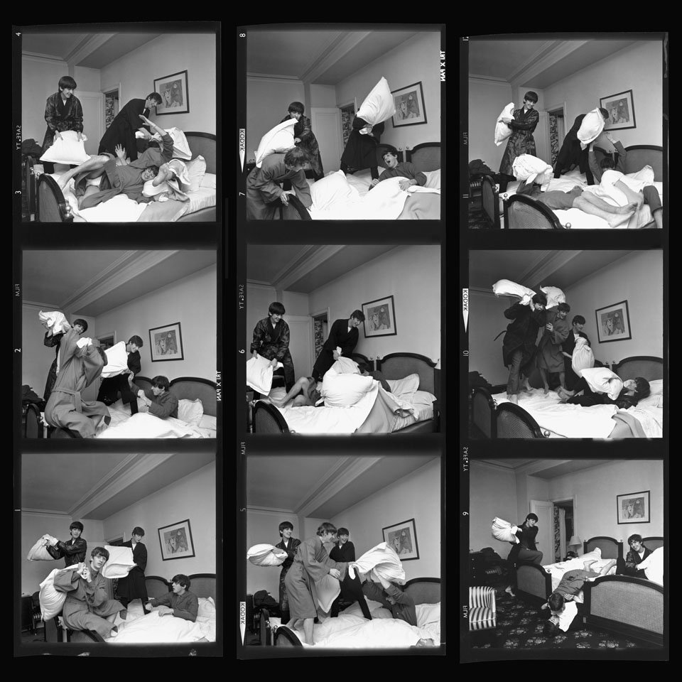 Contact Sheet of Beatles Jumping in Bed