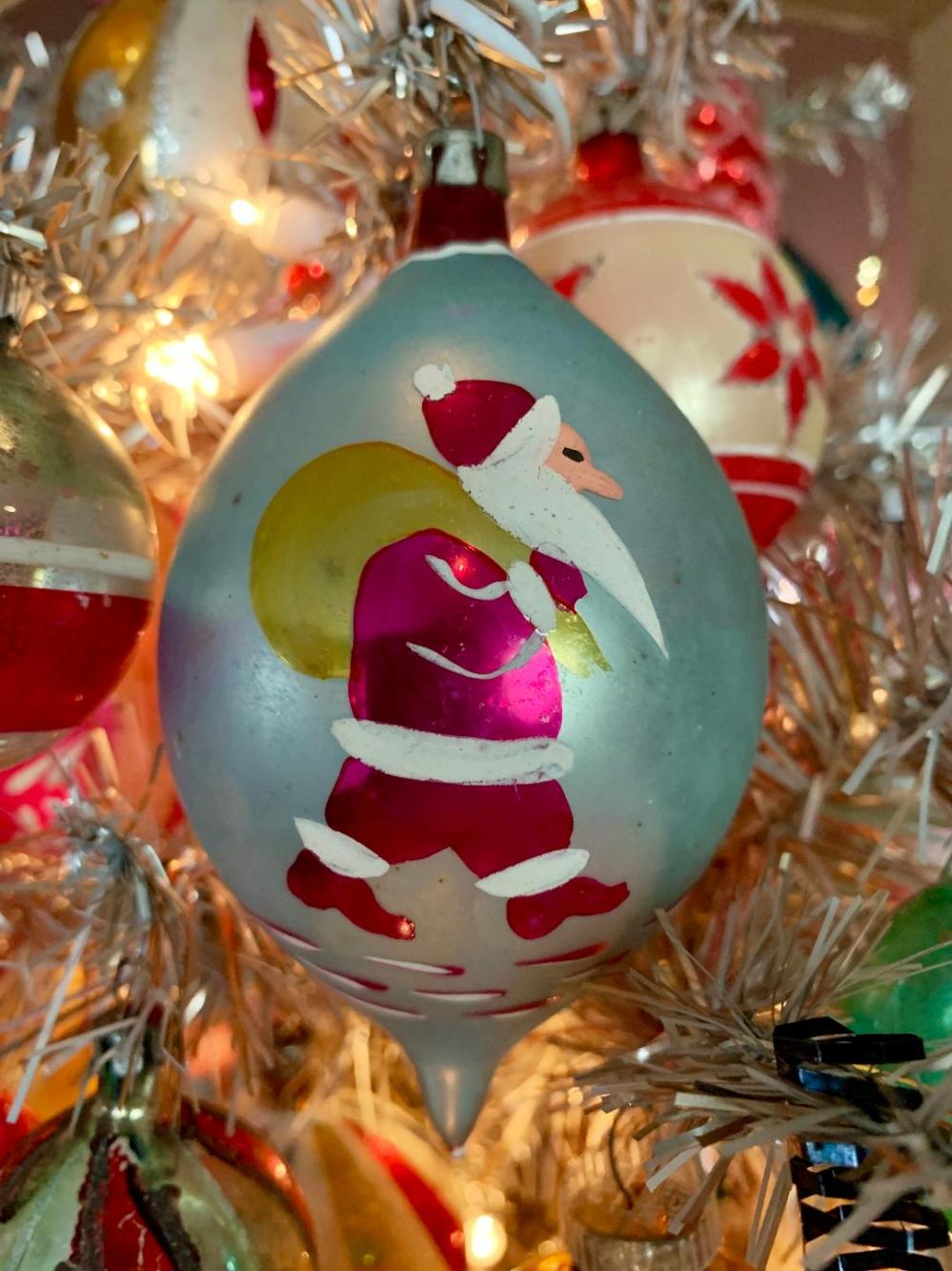 Santa Fantasie Ornament on Little Tree