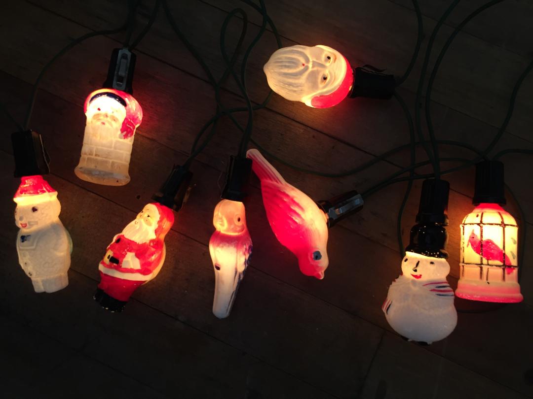 Vintage Milk Glass Figural Bulbs All Lit Up