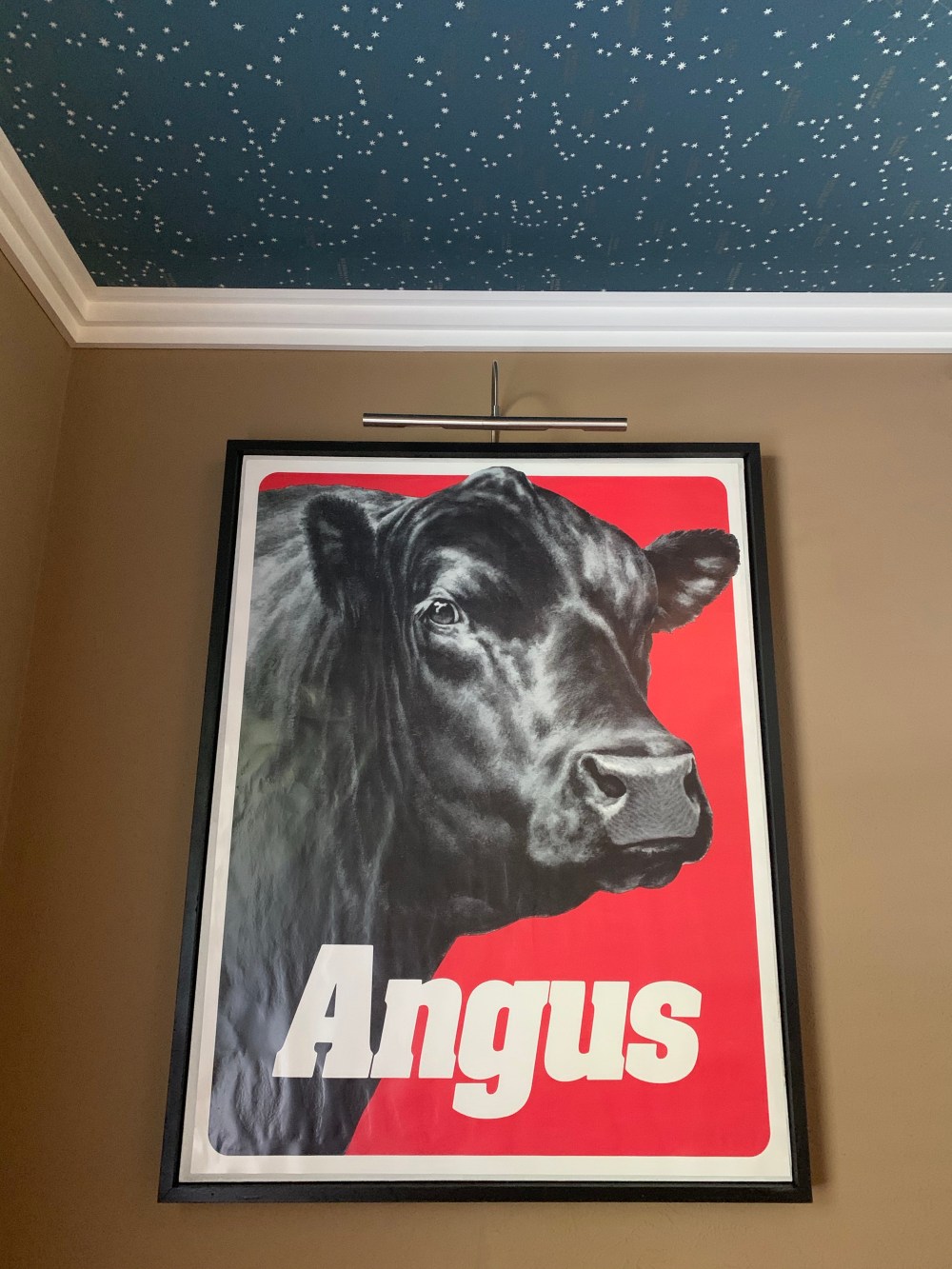 Angus Poster in Guestroom with Northern Hemisphere Wallpaper
