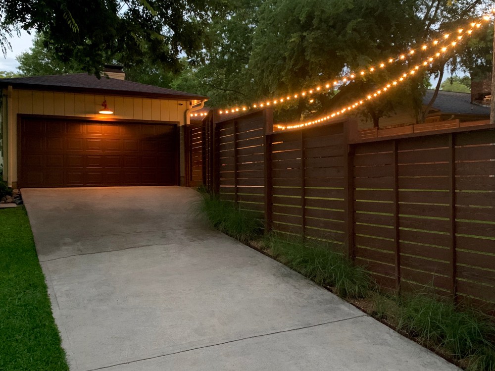 Driveway with New Red BArn Light at Night