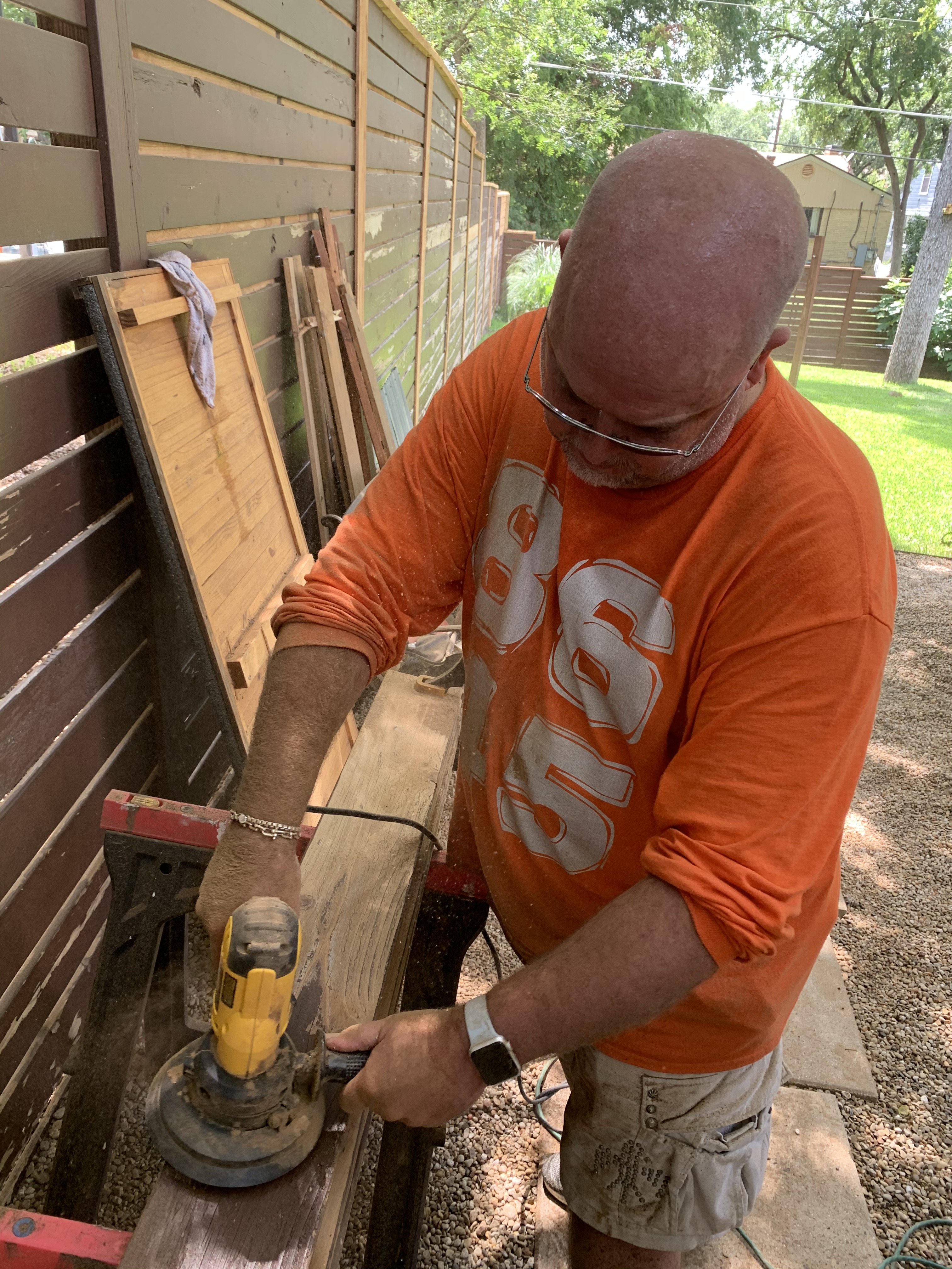 Jamie Sanding Down Reclaimed Boards