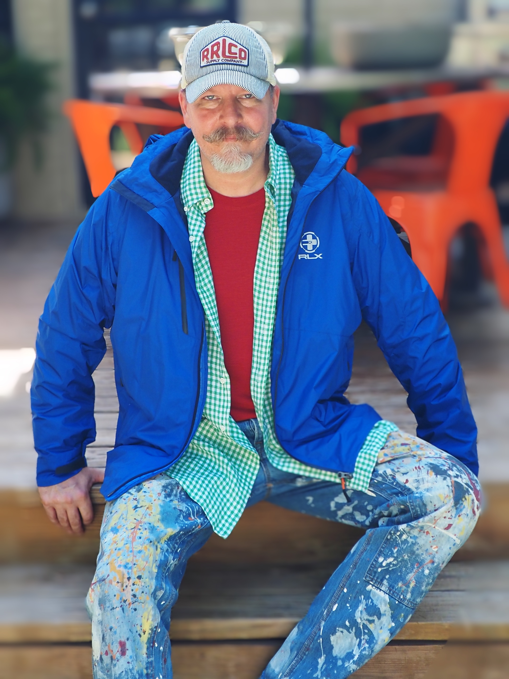 Royal Blue Rain Coat and Painters Jeans